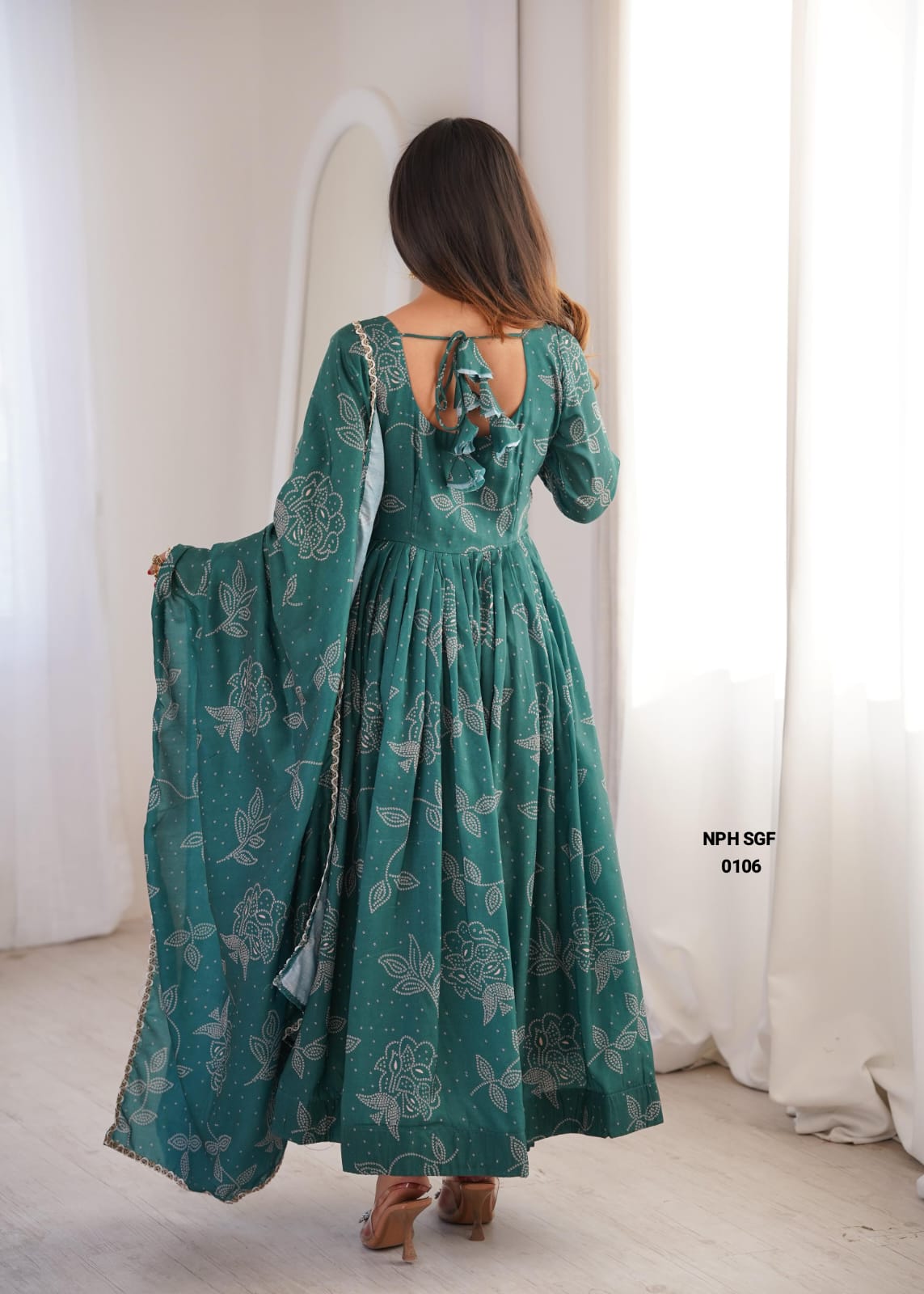 Women's Printed Maslin Gown Set with Pant & Dupatta